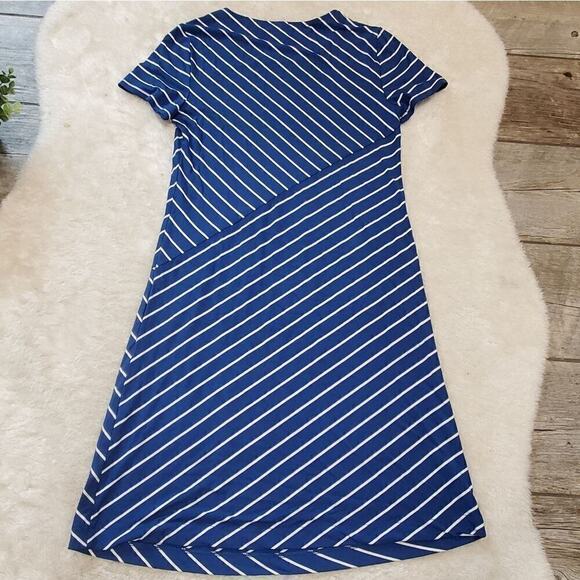 Chico's Blue & White Spliced-Stripe A-Line Dress, Chico's Size 0 - US Small 4/6 - Picture 6 of 7